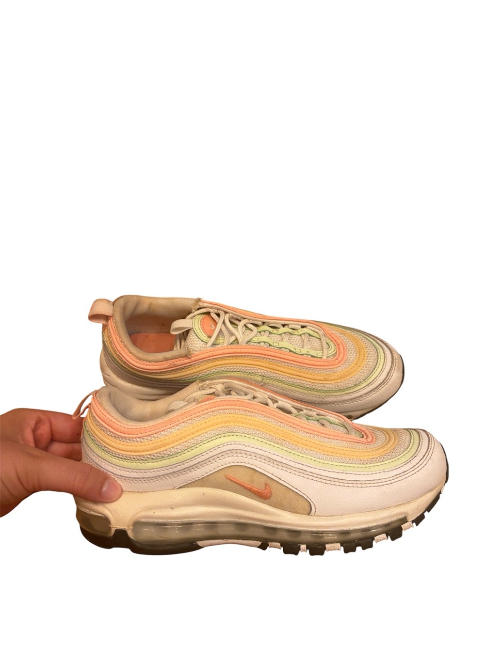Nike Air Max 97 Essential Sneakers in White Melon Mint Volt Colorway Size 7.5